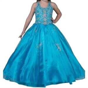 NEW LITTLE ROSIE girl's glitz long national pageant dress in turquoise